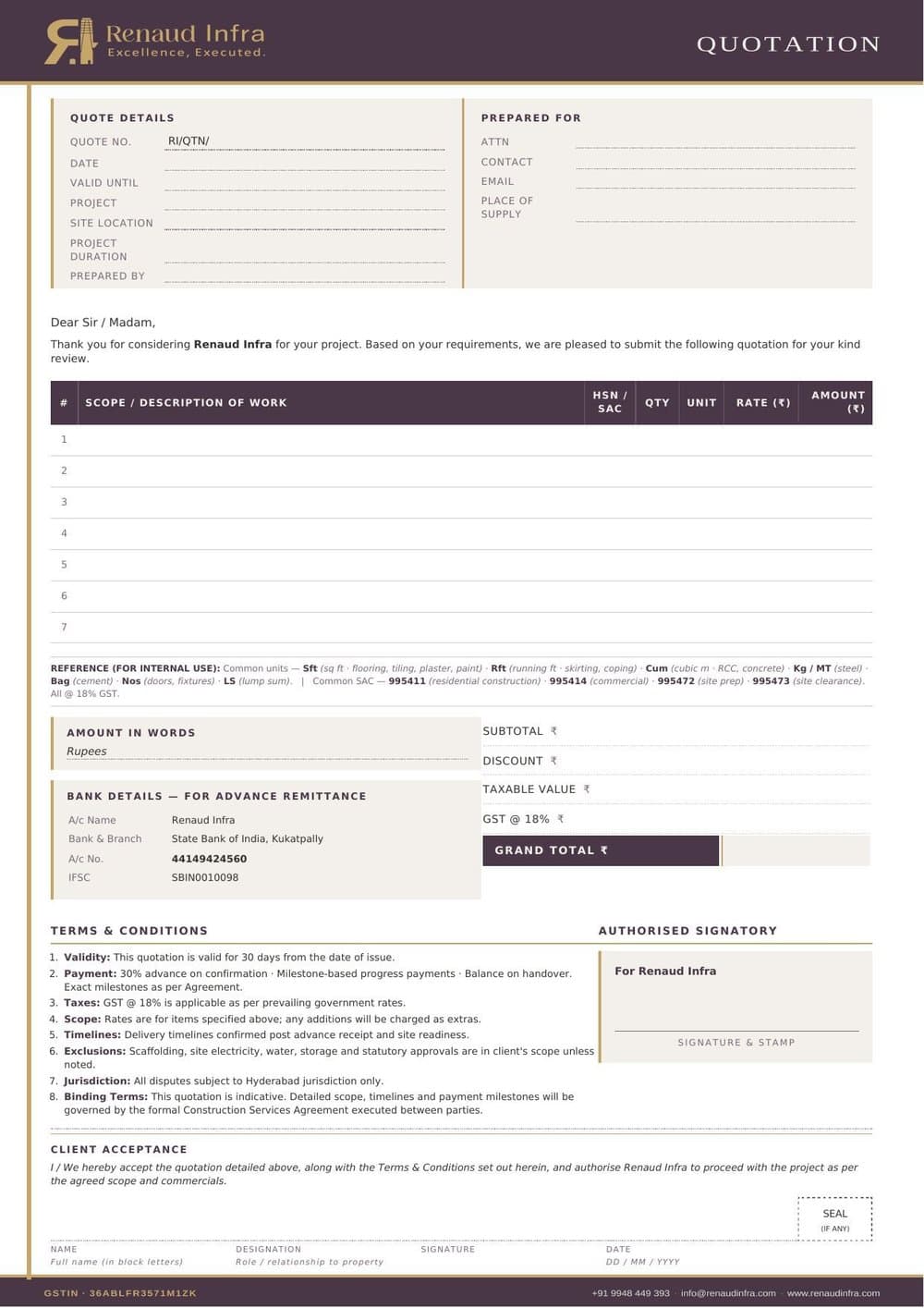 Project Quotation — sample page